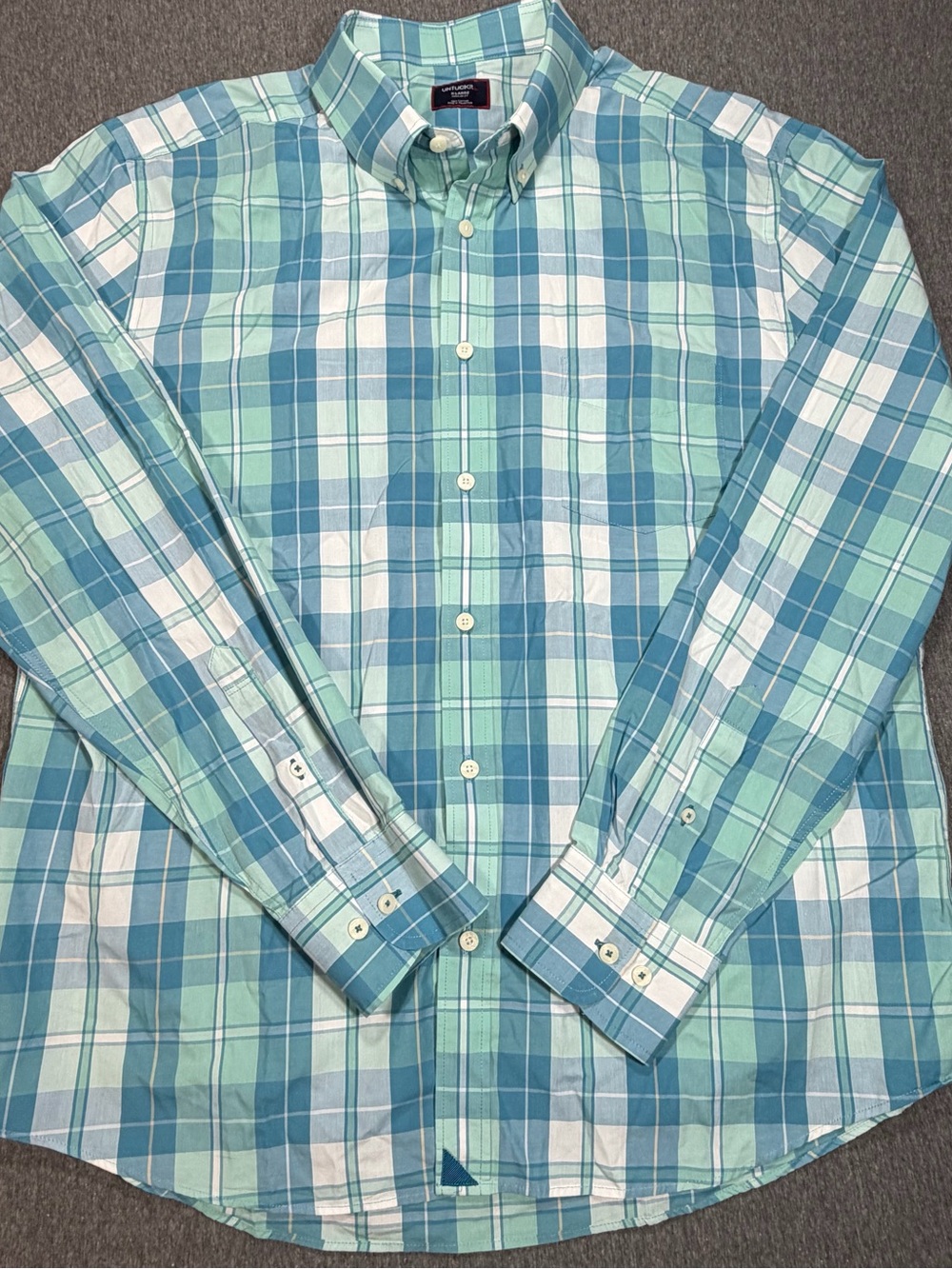 UNTUCKit Porter Regular Fit Button Down Shirt Mens XL Teal Aqua Plaid 41807